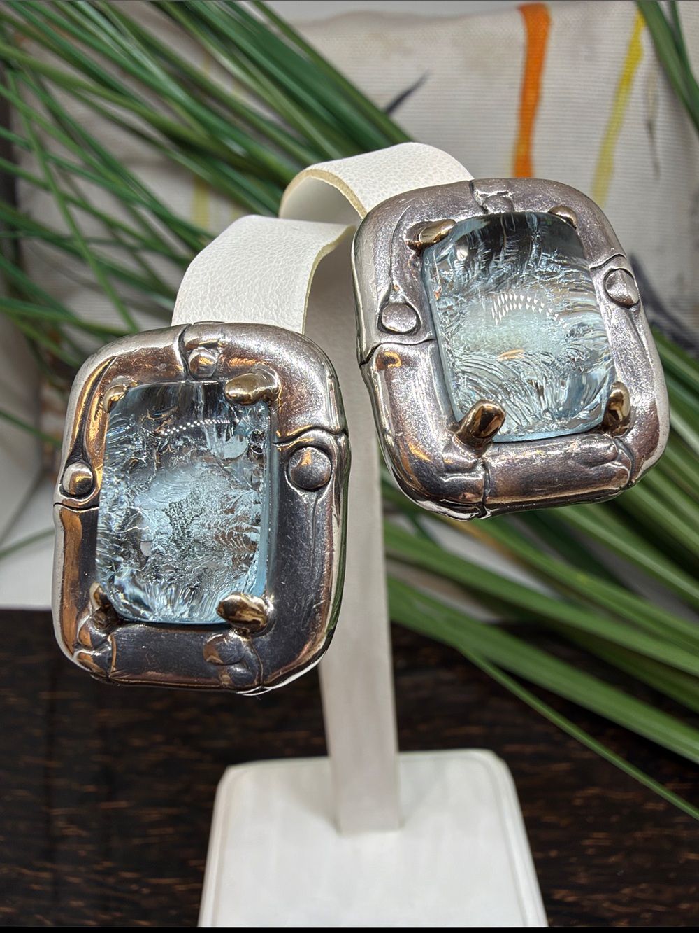 John Hardy Silver 18K Topaz Bamboo Earrings